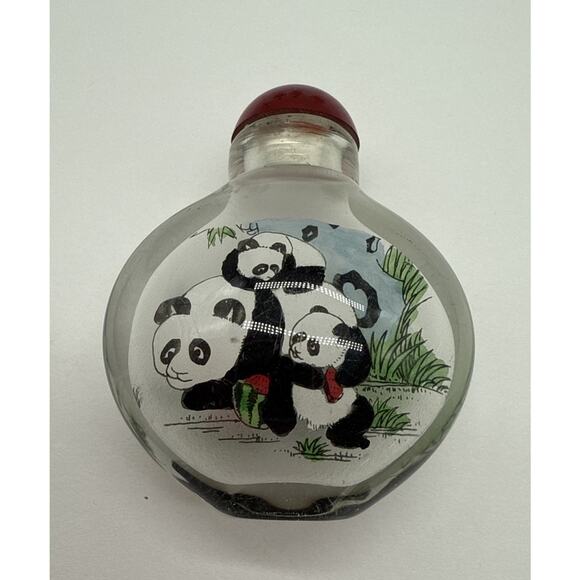 Vtg Reverse Painted Asian Snuff Bottles Powder Jar Red Cap Lot Of 7 - Picture 9 of 16